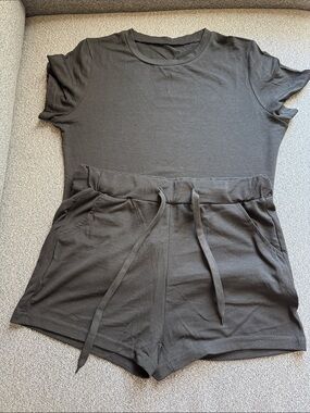 Black Two-Piece Lounge Set - Tee & Drawstring Shorts